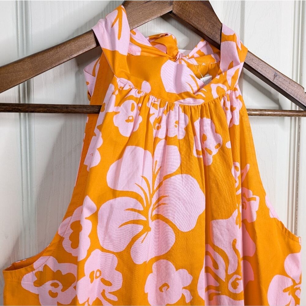 NEW J. Crew Hawaiian Halter Tie Neck Hibiscus Dress 6 Orange Resort Coastal - Picture 5 of 16